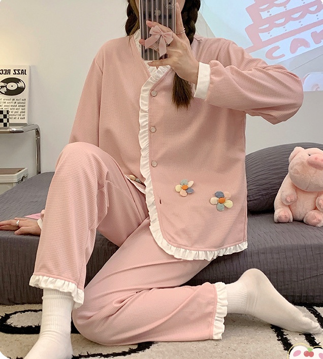 Homewear thin pajamas lady cardigan a set for women