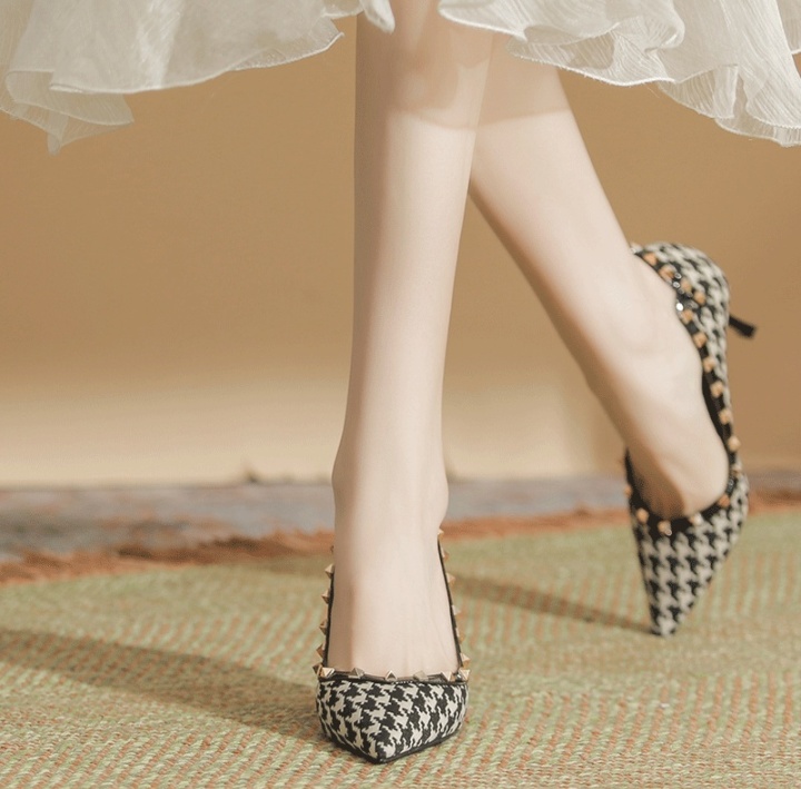Sheepskin spring shoes rivets high-heeled shoes for women