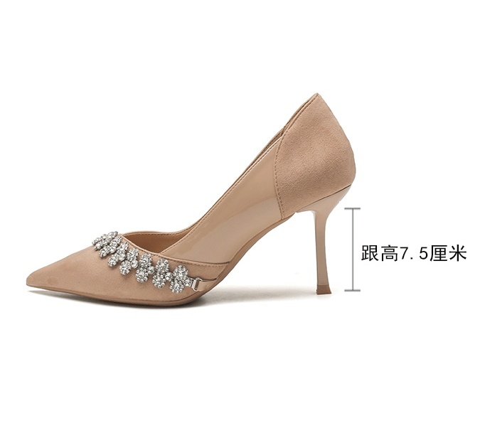Pointed high-heeled shoes stitching leather shoes