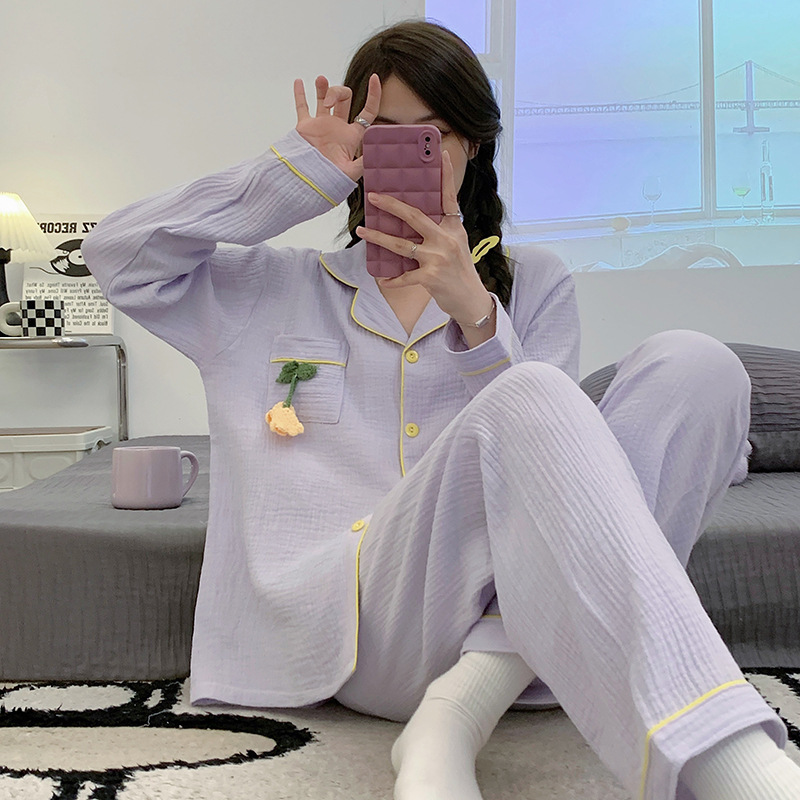 Wears outside cardigan cotton pajamas 2pcs set for women