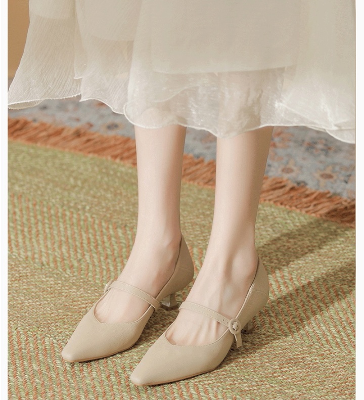 Pure spring and summer low sheepskin pointed shoes for women
