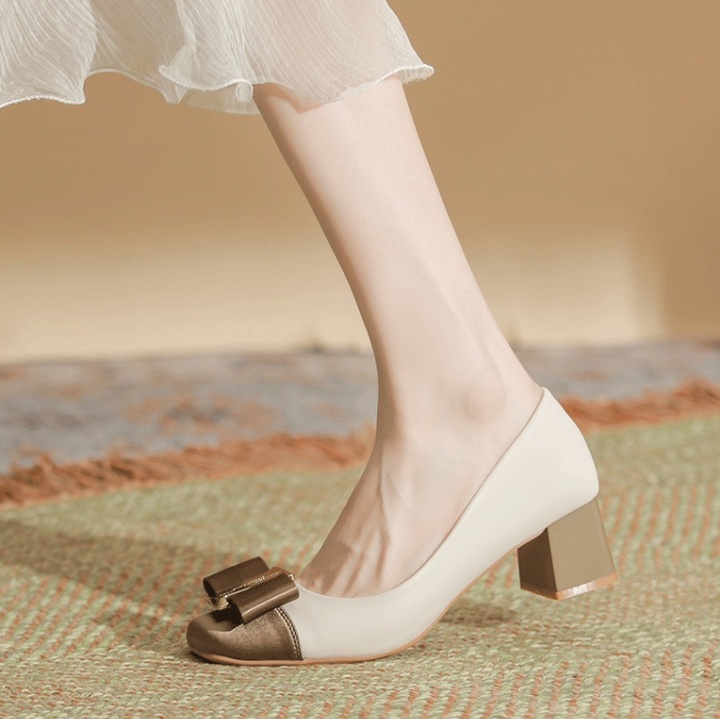 Sheepskin thick shoes satin metal buckles high-heeled shoes