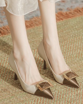 Sheepskin shoes side buckle high-heeled shoes for women