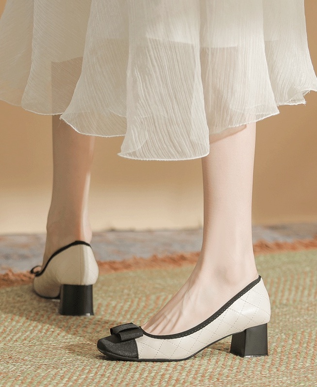 Thick sheepskin shoes stitching leather high-heeled shoes