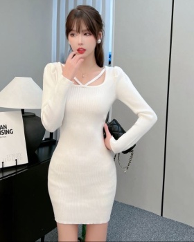 Slim cross knitted Korean style sexy bottoming spring dress
