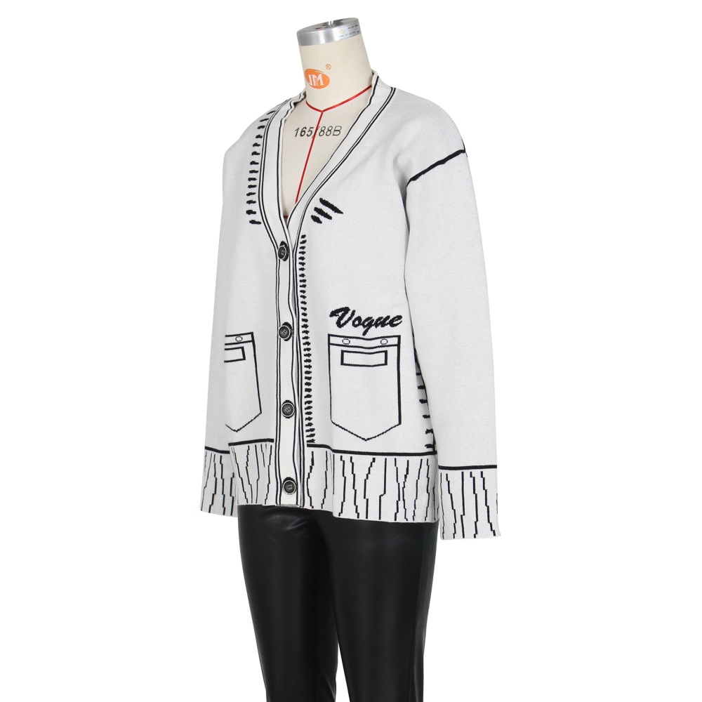 Black and white knitted coat graffiti sweater for women