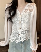 Long sleeve all-match cardigan lace shirt for women