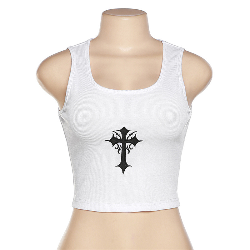 Sleeveless sexy slim navel embroidered tops for women