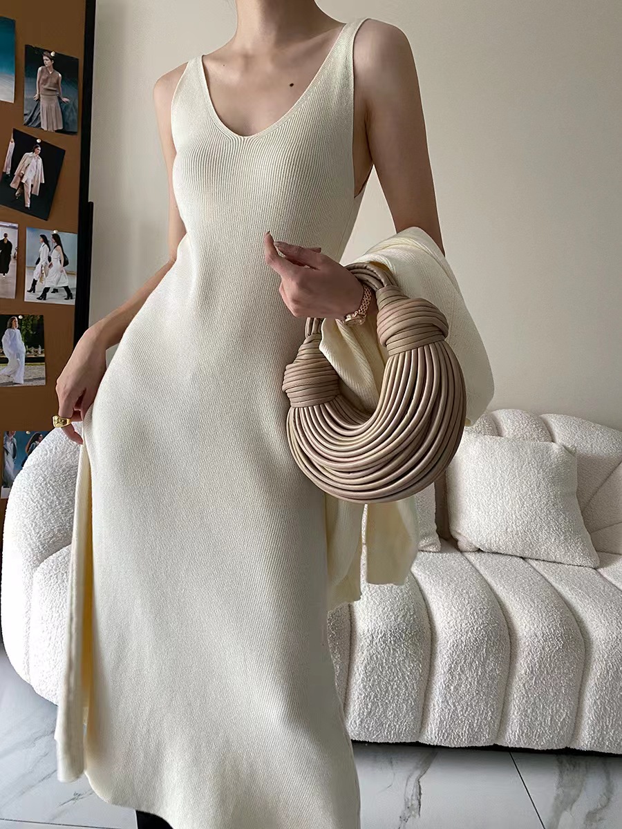 Slim V-neck sling shawl temperament round neck dress for women
