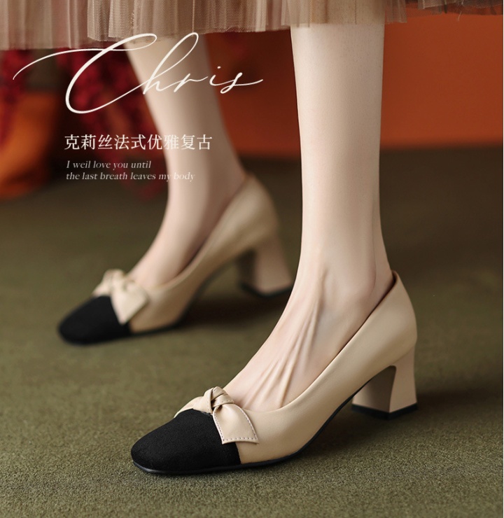 Thick mixed colors spring middle-heel shoes for women