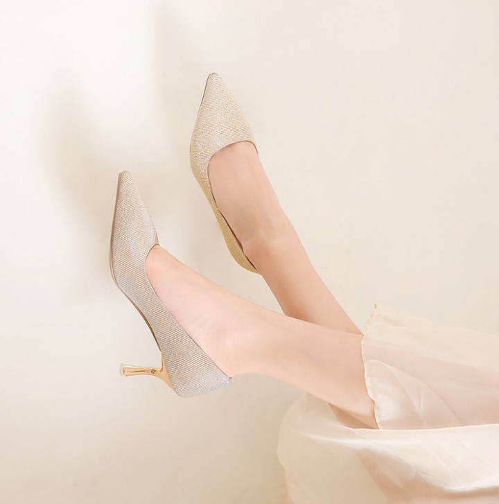 Sequins spring wedding shoes pointed high-heeled shoes