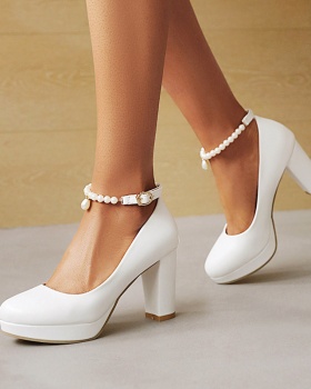 Thick spring high-heeled shoes round shoes for women