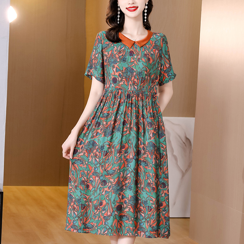 Summer retro luxurious brocade printing dress for women