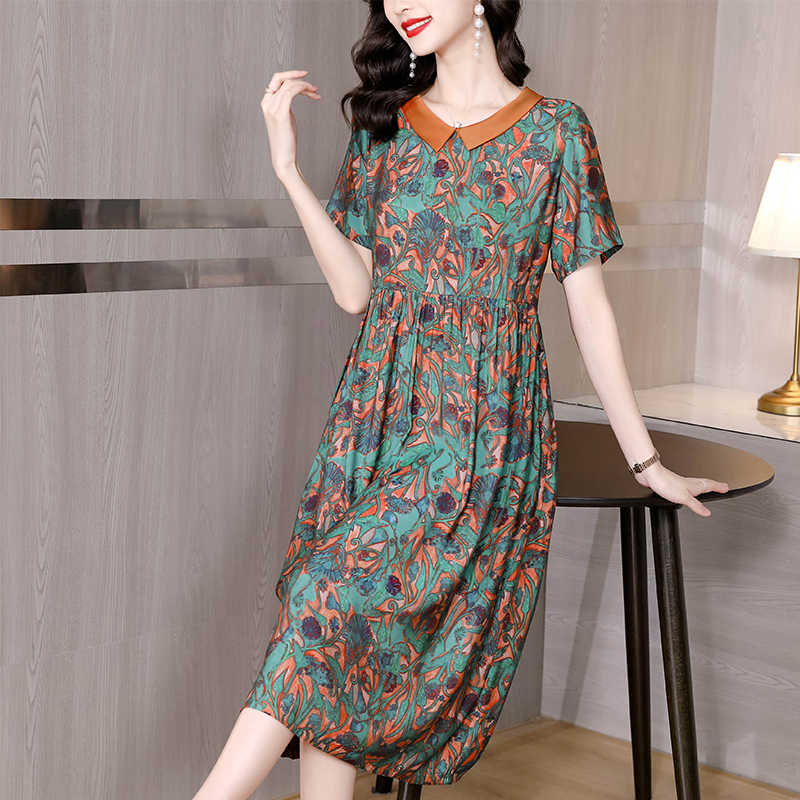 Summer retro luxurious brocade printing dress for women