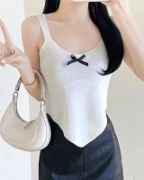 Bow knitted tops simple temperament vest for women