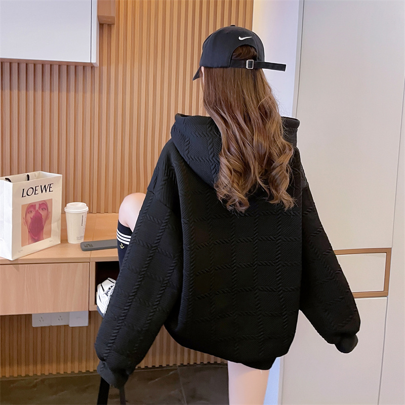 Jacquard hooded Korean style loose hoodie for women