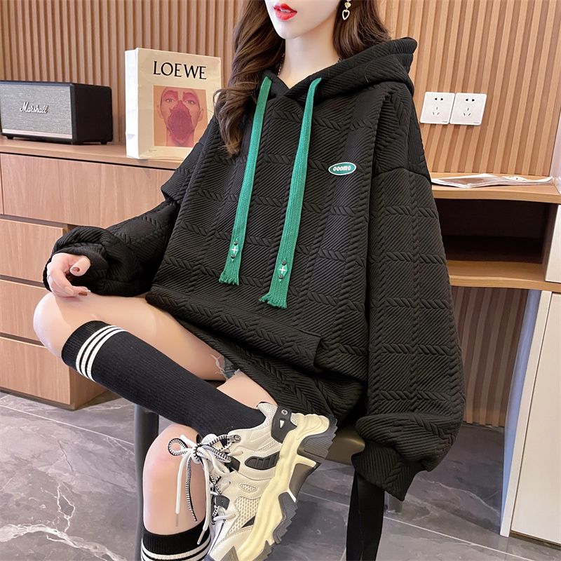 Jacquard hooded Korean style loose hoodie for women