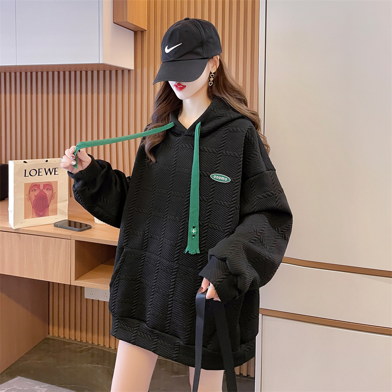 Jacquard hooded Korean style loose hoodie for women