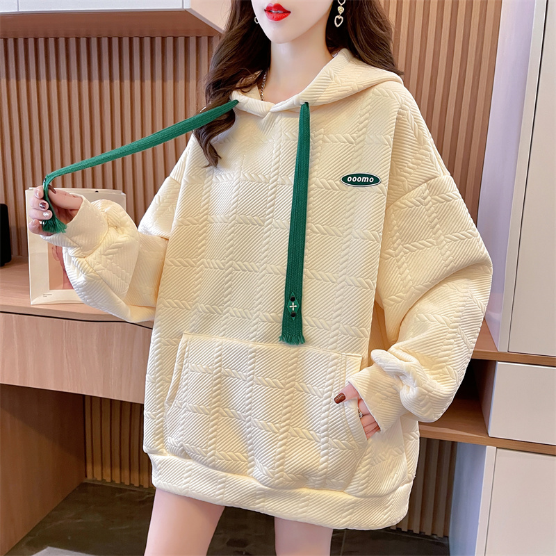 Jacquard hooded Korean style loose hoodie for women