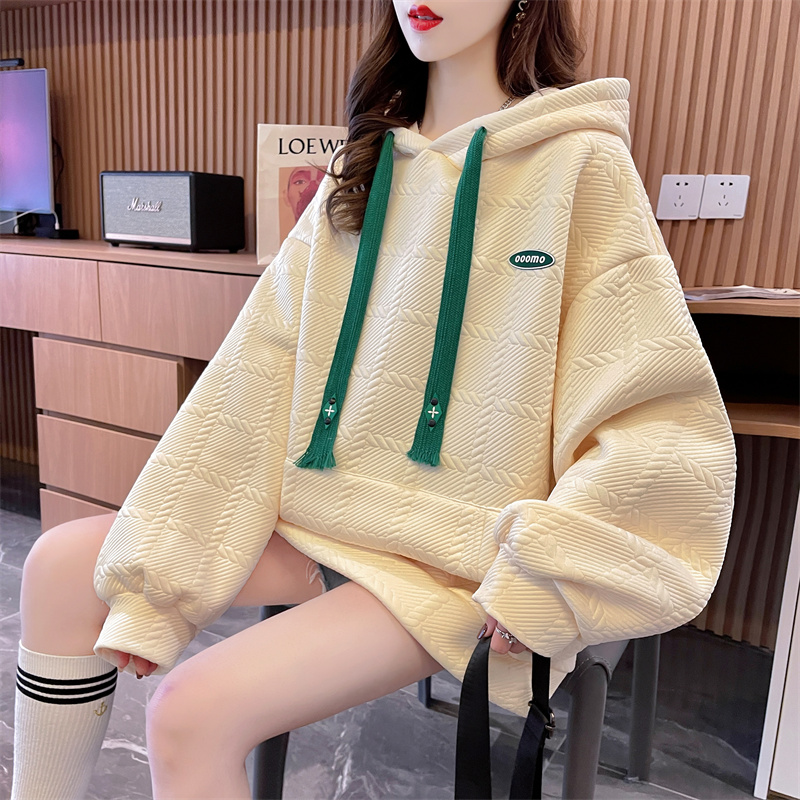 Jacquard hooded Korean style loose hoodie for women