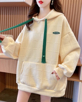 Jacquard hooded Korean style loose hoodie for women
