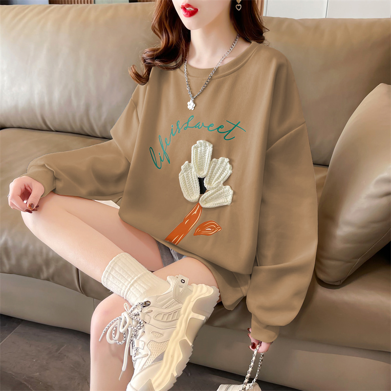 Wool large yard Korean style patch hoodie for women