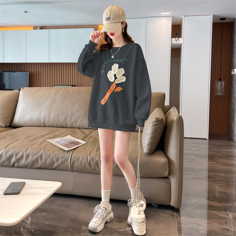 Wool large yard Korean style patch hoodie for women