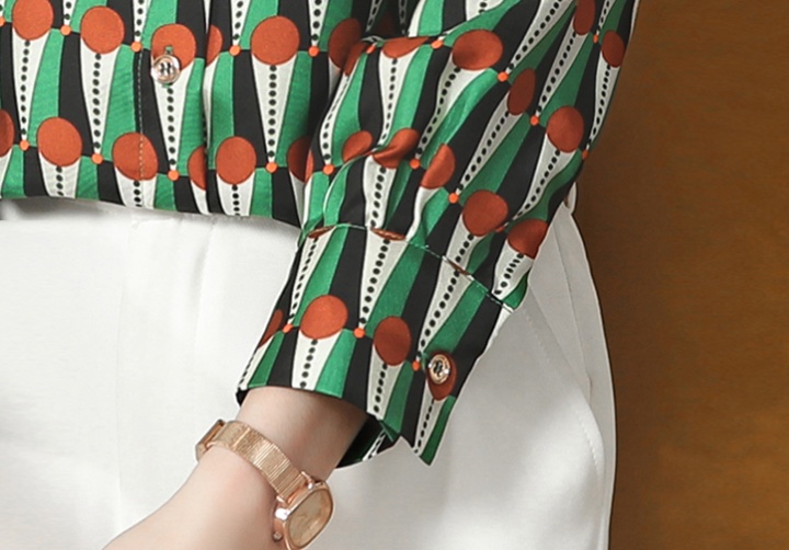 Real silk printing long sleeve geometry shirt for women