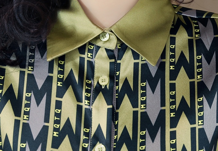 Satin real silk shirt lapel printing tops for women