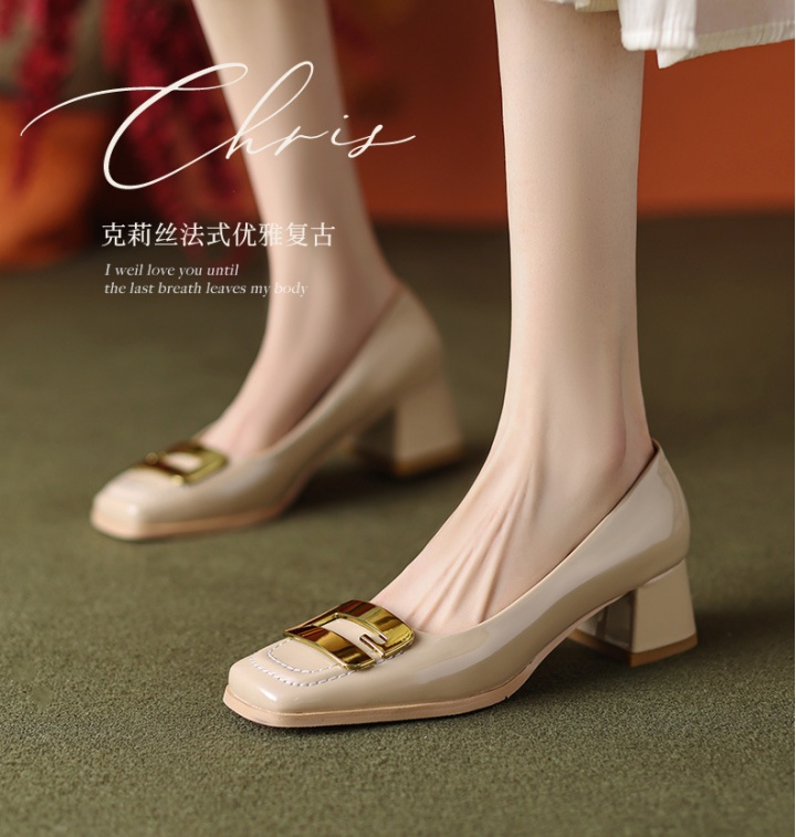 Low spring large yard thick square head shoes for women