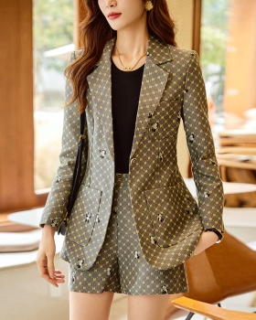 Houndstooth shorts business suit 2pcs set for women