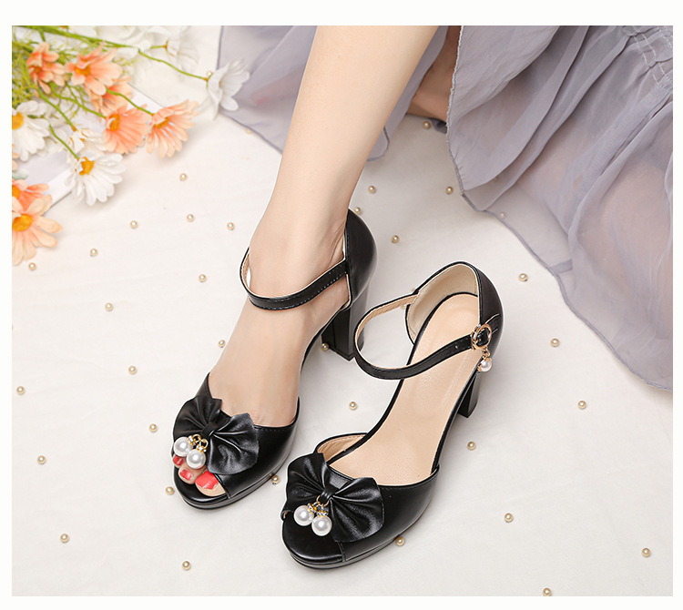 Thick bow shoes fish mouth sweet sandals