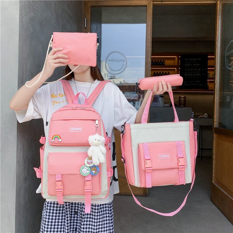 Japanese style schoolbag backpack 4pcs set for women