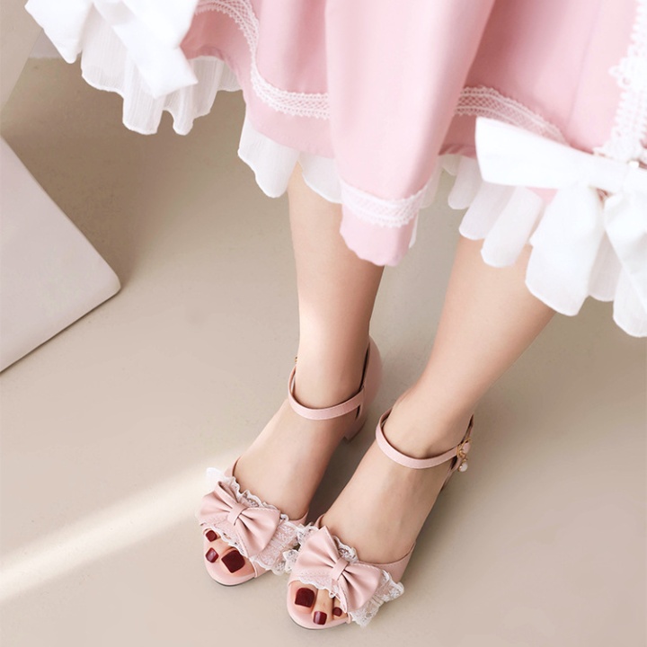 Thick college shoes bow middle-heel sandals for women