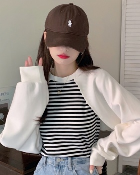 Round neck Korean style short hoodie spring splice T-shirt