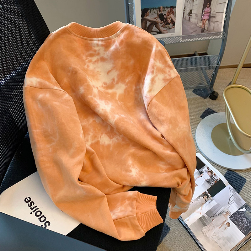 Big scales round neck tie dye fiber thin hoodie for women