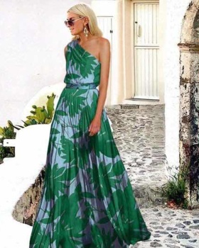 Summer splice long dress printing dress for women