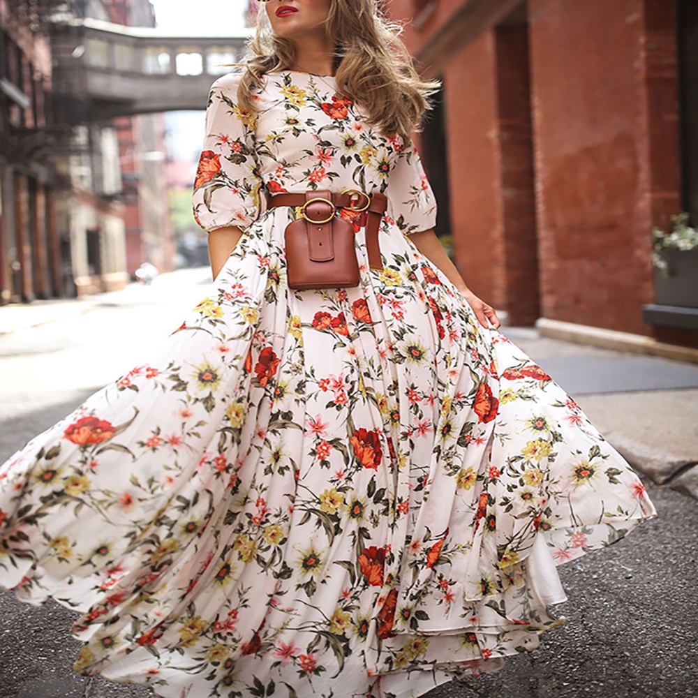 European style printing long dress Bohemian style dress for women