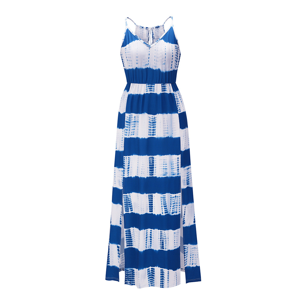Milk silk halter stripe large yard dress for women