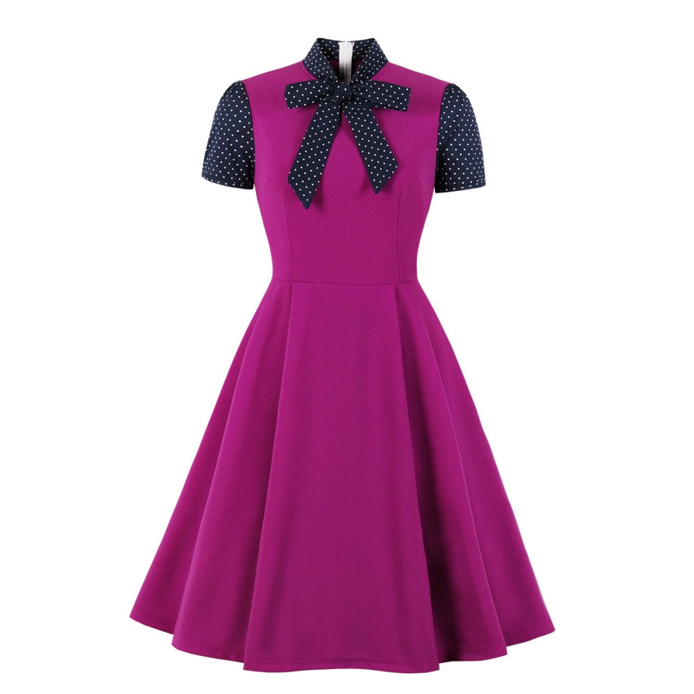 Mixed colors bow slim summer elegant dress for women
