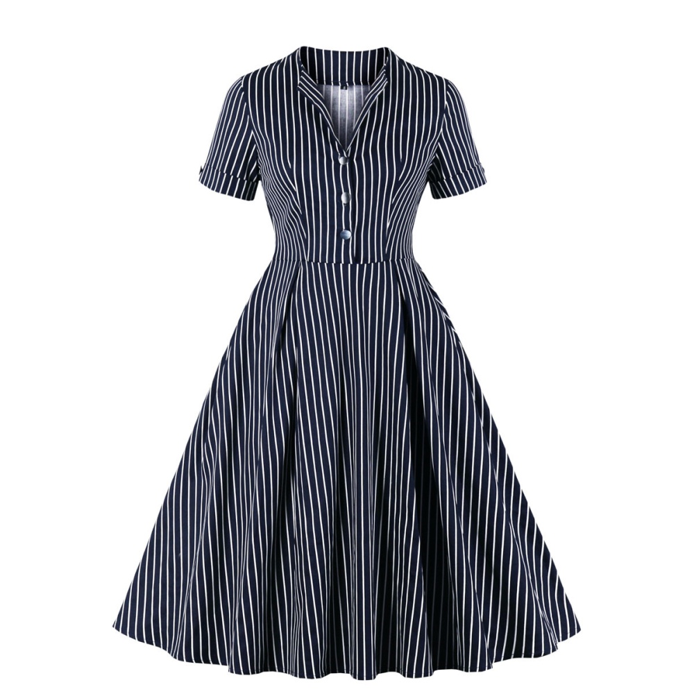 Temperament retro stripe big skirt dress for women