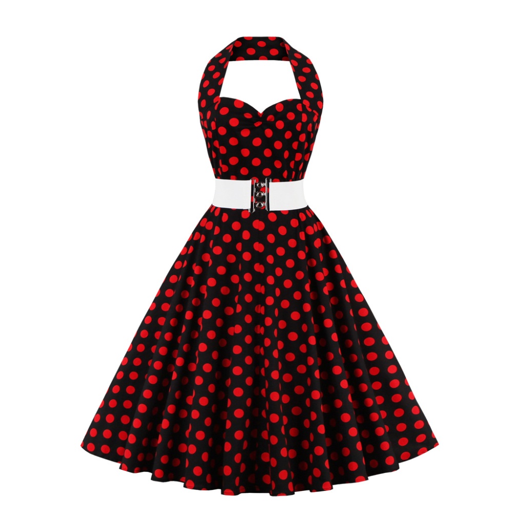 Sexy European style printing halter big skirt polka dot dress