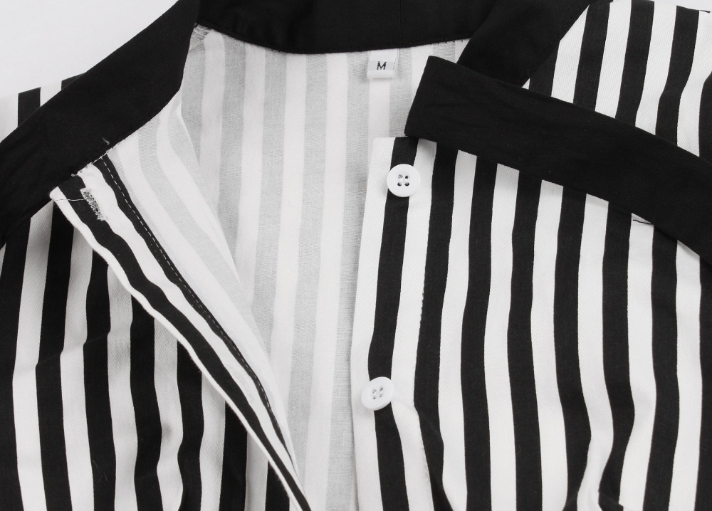 Buckle black retro stripe dress for women