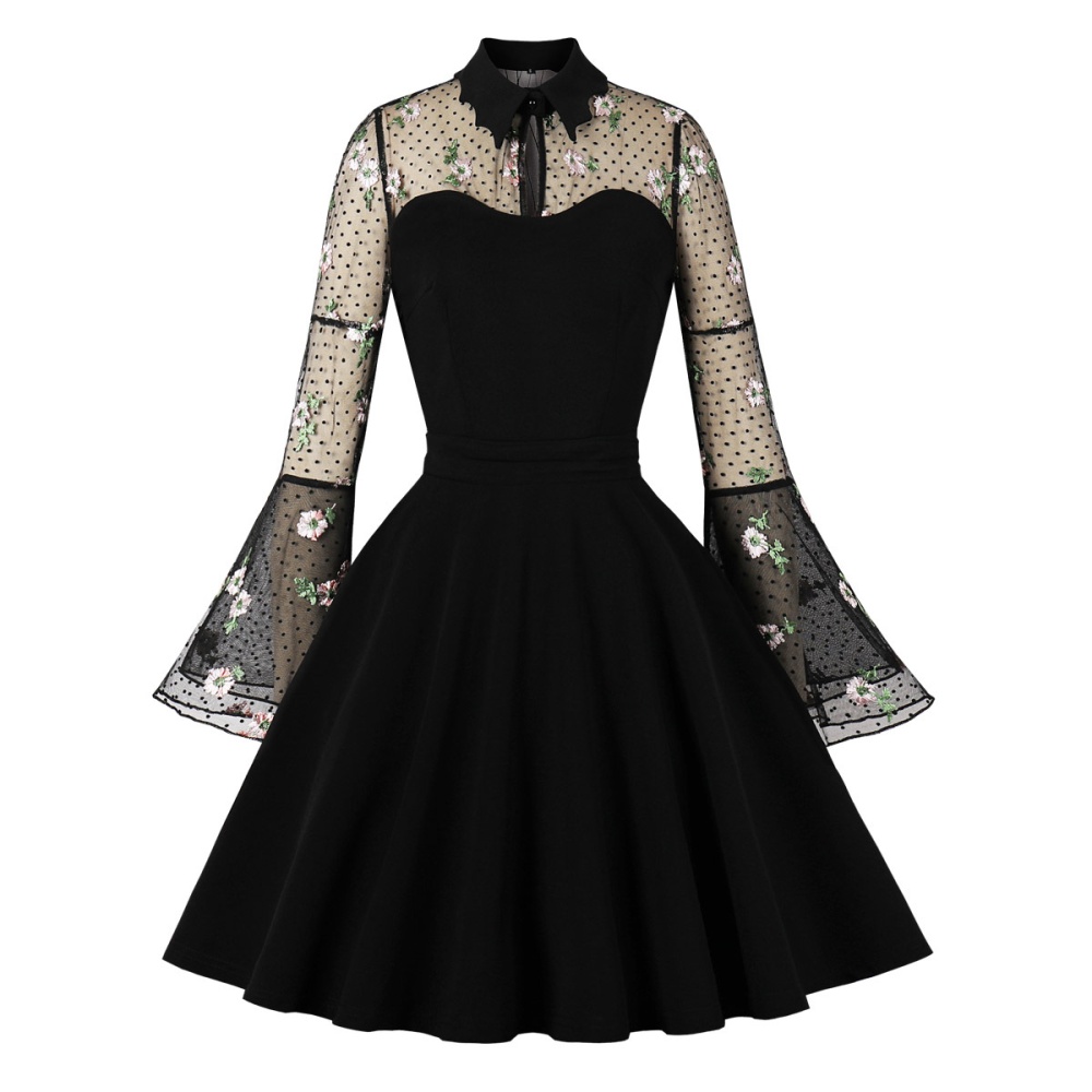 Halloween trumpet sleeves embroidery dress for women