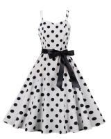 Retro big skirt printing polka dot dress for women