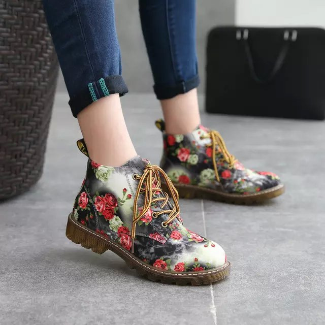 Floral women's boots spring and autumn short boots for women