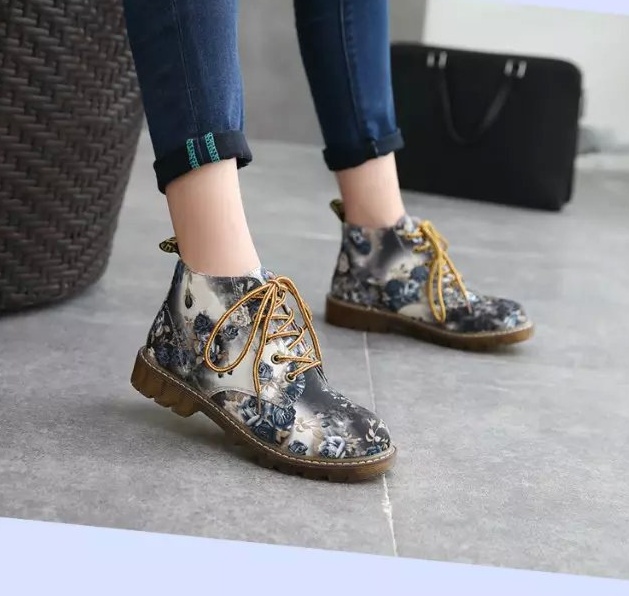 Floral women's boots spring and autumn short boots for women