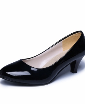 Middle-heel black high-heeled shoes profession thick shoes