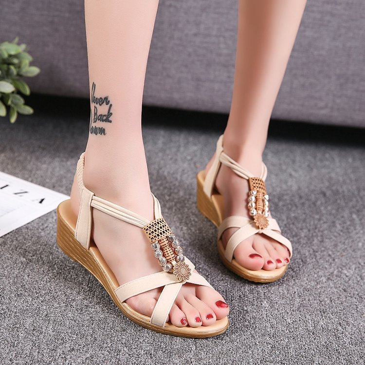 Slipsole summer Korean style beads sandals for women