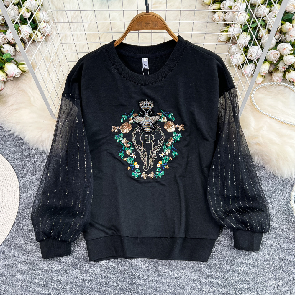 Long sleeve embroidery hoodie Western style tops for women